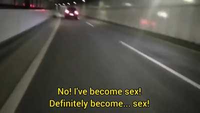 man yelling sex on a freeway, i swear this guy is on drugs