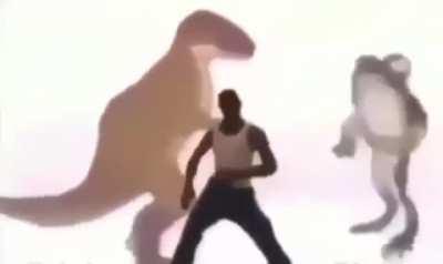 Carl, Trex and Frog doing a freindly dance
