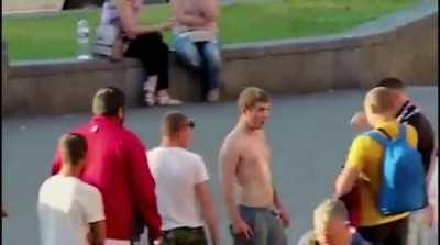 Dude tried to pick a fight with random people on the street.