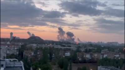 Ukrainian cruise missile and drones hit the former Topaz factory used as a Russian army command post in Donetsk city. 8 September 2025