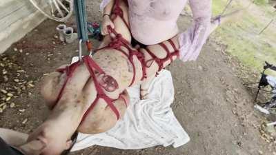 Body paint, ropes, suspended, and spitroasted!