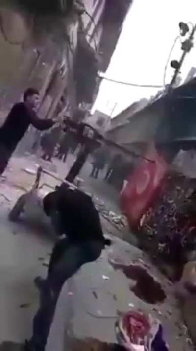 Iraqi policemen using an improvised DShK cart. Battle of Mosul, 2016.