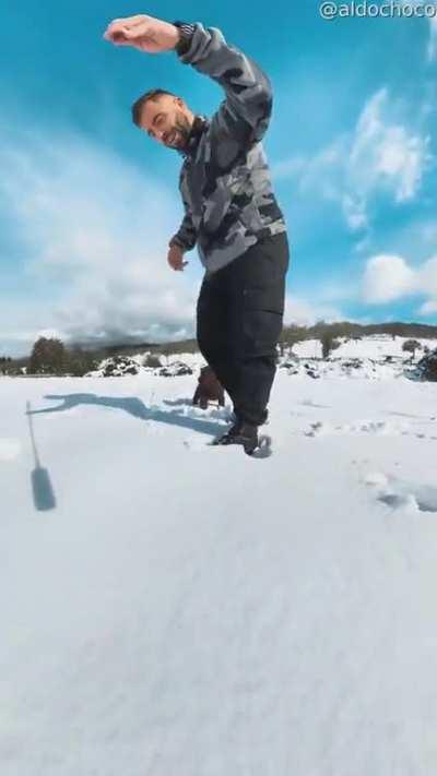Joyful puppy sees snow for the first time