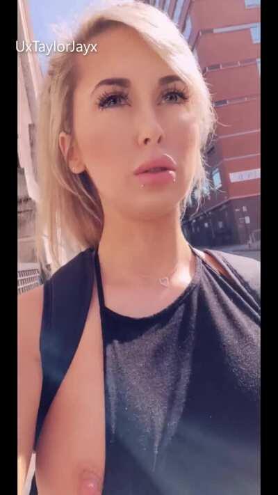 Casually walking through London with my nipple exposed