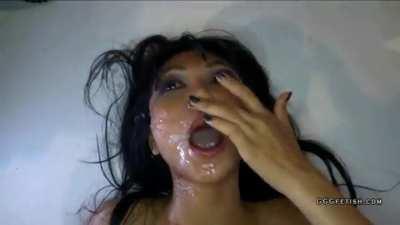 Kim xxx swallows black cock and gets bukkakes