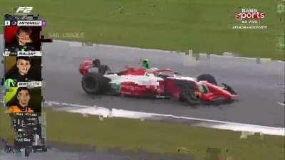 Bortoletto ultrapassando Maini na ultima curva da corrida sprint da F2