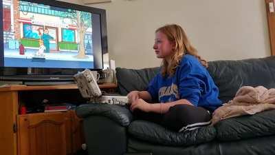 My daughter watching Jurassic Bark for the first time.