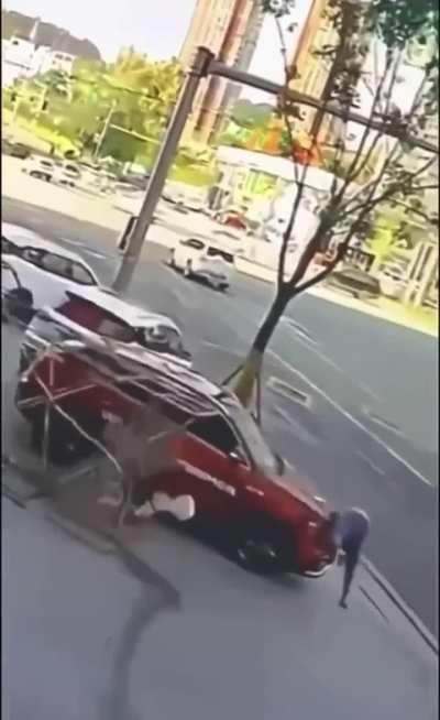 Construction man falls and sticks the landing