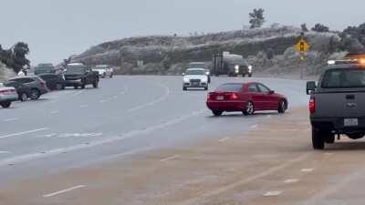 From a friend off 620. The amount of cars on the side of the road, and someone gunning it? 🤯