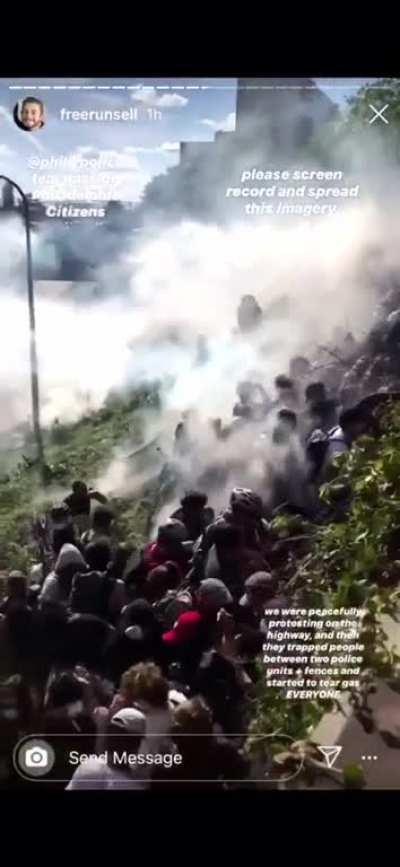 Philly PD firing tear gas at trapped protesters trying to escape the area after protest was broken up.
