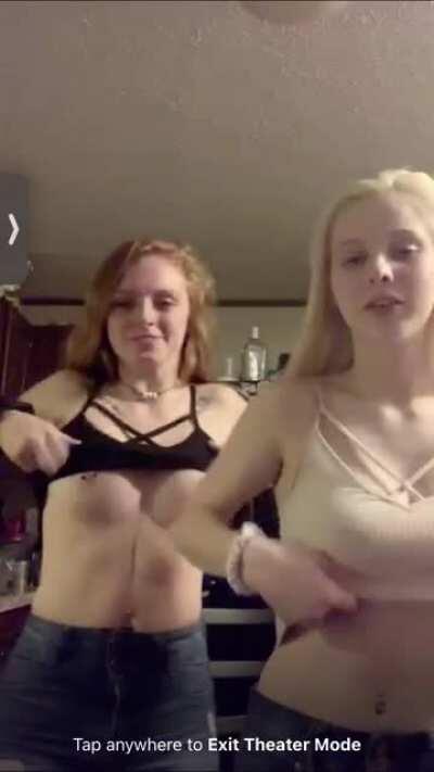 Quick flash from blonde and redhead