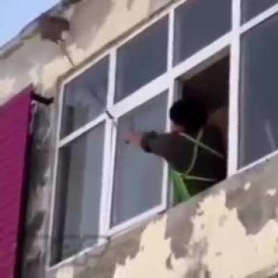 Attempting to remove a wasp nest