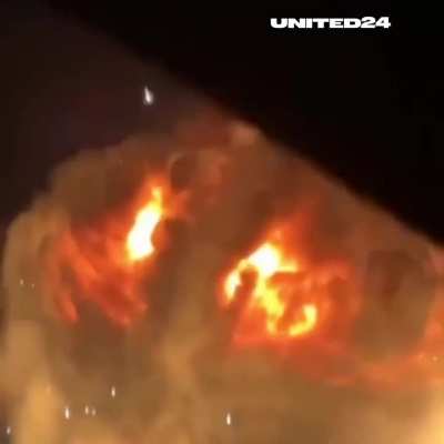 The moment of a strike on an artillery ammunition depot storing North Korean artillery shells and missiles, in the Krasnodar region, Russia