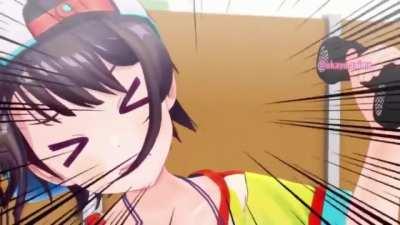 Polish baba threatening duck