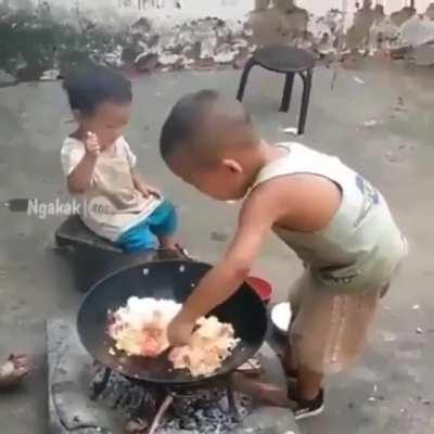 6yr old Kid cooks for his sister