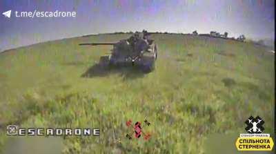 Strike on the crew of a Russian tank with an FPV drone