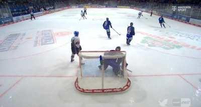 Glove makes save in the DEL today after being knocked off the goalie