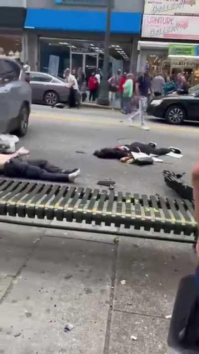 Allegedly suspect rear ended a squad car and tried to flee hitting several pedestrians