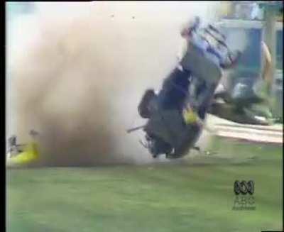 Huge drag racing crash at Calder Park in 1988, driver condition unknown