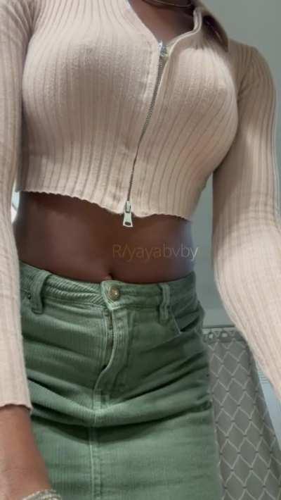 Busty ebony trying not to get caught