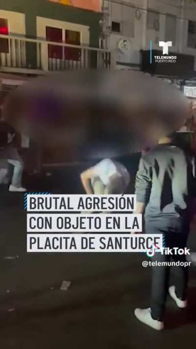 Turist knocksout Puerto rican local, with a metal tube, trying to separate altercation.