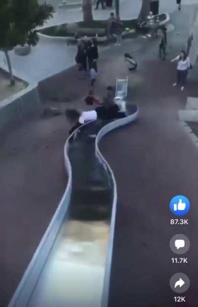 WCGW flipping off a child on a slide?