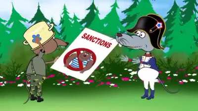 Russian Anti European Cartoon Depicting Putinist Russia as a Bear trying to live peacefully despite being bothered by 