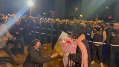 In Istanbul, a protester surprised his girlfriend with a marriage proposal.