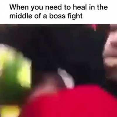 Когда осталось мало жизней во время боя и надо подлечиться.