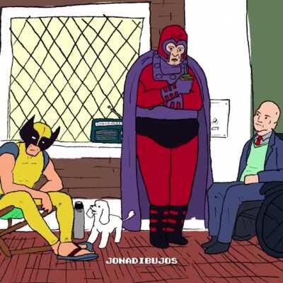 Magneto toma unos mates de paso con Guepardo y Xavier.