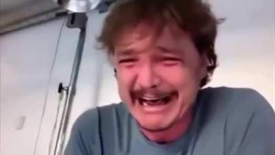 Pedro pascal crying and laughing. Looking for the version with the music.