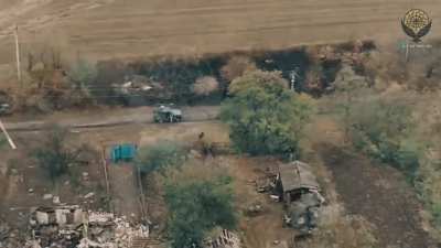 Ukrainian 110th Mechanized Brigade's UAV Battalion took out Russian assault car + crew. Velyka Novosilka direction. 23.10.2025