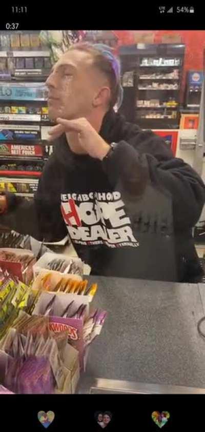 Gas station employee likely on dope or something similar