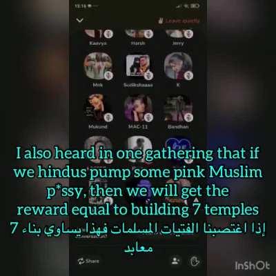 A bunch of young Hindu girls and boys are discussing on Clubhouse on how sexually violating a Muslim girl is equal to building 7 temples