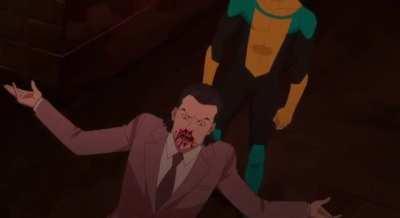 Can’t believe I never noticed this before! But if you look at Mark’s mouth flaps while he back hands Sinclair, he says “shut up” just like in the comic.