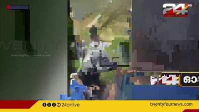 Man gets down from a running train in South India