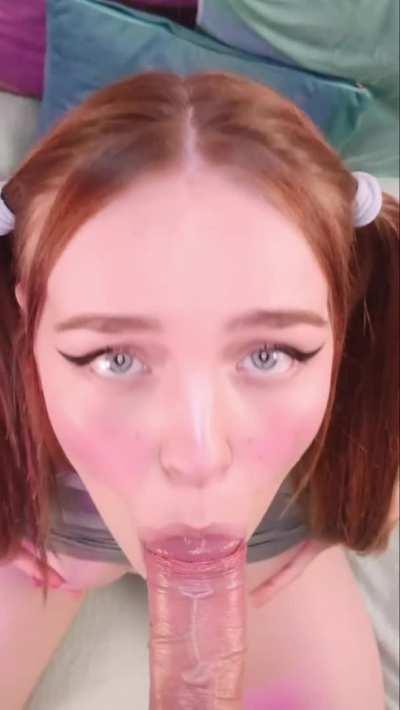 Beautiful Ponytail Girl Serves a Lucky Guy