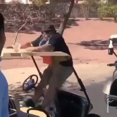 HMF as I jump from golf cart to golf cart