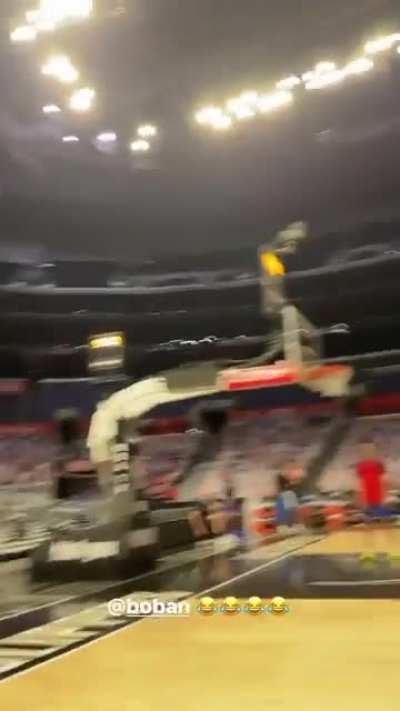 Boban trying a trick shot during practice