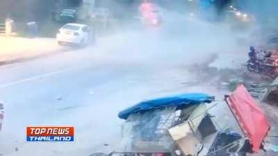 Pickup truck plows through market