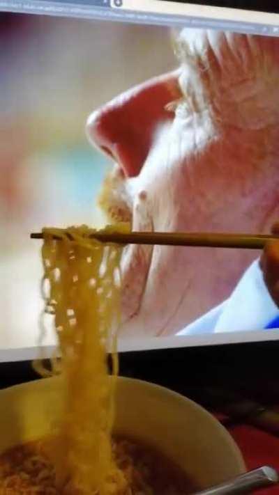 Not even the kingpin can resist some instant noodles