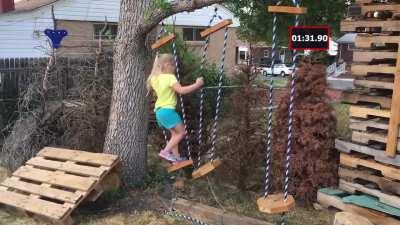 Dad creates a ninja warrior course for his daughter