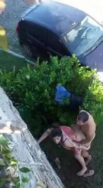 Couple Caught Fucking Behind A Bush
