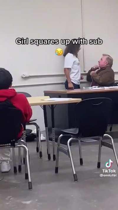 Girl tries to intimidate old sub.