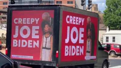 This truck is driving around the area where he’s set to give his formal acceptance speech later tonight
