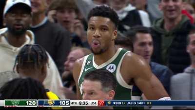 [Highlight] Giannis FLIES and gets an and-1 dunk in transition!