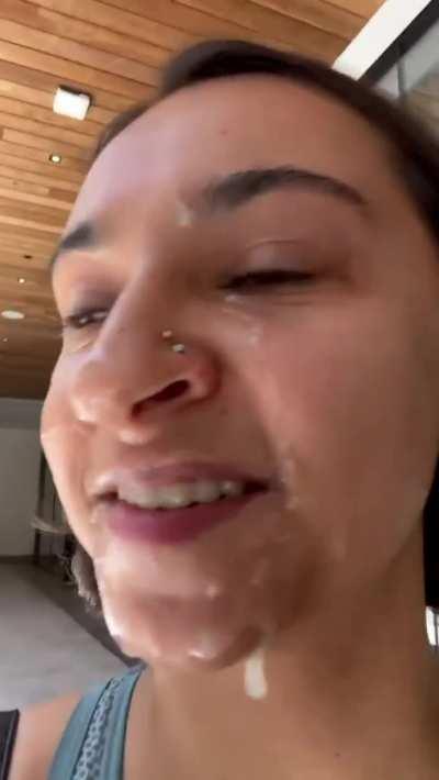 Girl walking with cum at the mall