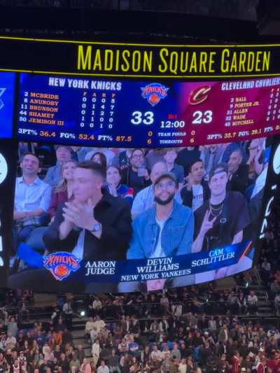 Aaron Judge, Devin Williams and Cam Schlittler are court side at the Knicks season opener