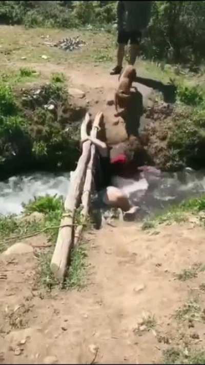 Carrying Women Through Log Bridge