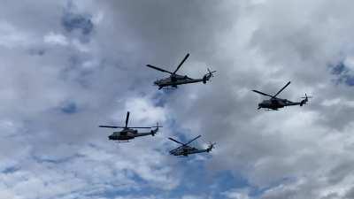 2 Apache 2 Huey flyover from the bengals game a little while ago